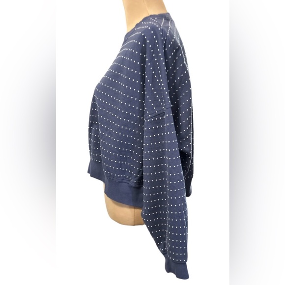 Aerie Take It Easy Crew Cropped Sweatshirt Sweater Embroidered Dots Blue Medium. - Picture 6 of 11